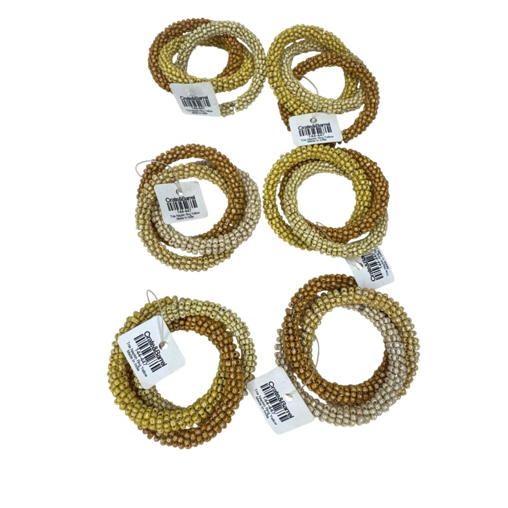 Crate & Barrel Tria Napkin Rings Yellow Set of 6 NEW